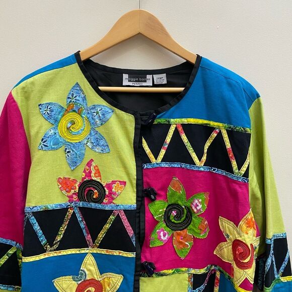 Maggie Barnes Patchwork Jacket Womens Size 1X Petite Colorful Art to Wear Artist - Picture 2 of 11